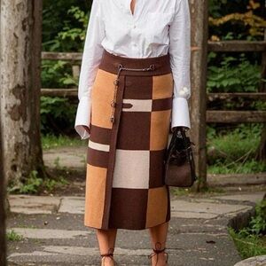 STYLEWE Brown and Tan Checkered Pencil Skirt